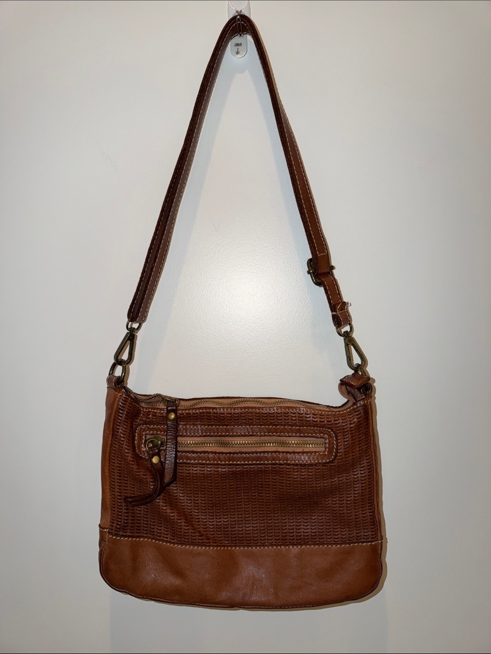 Sundance Brown Leather Perforated Crossbody Bag made in Italy